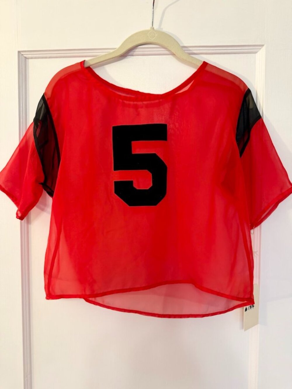 NWT - OOAK Fashion Brand Company XS Chiffon Football Tee - Red / Black